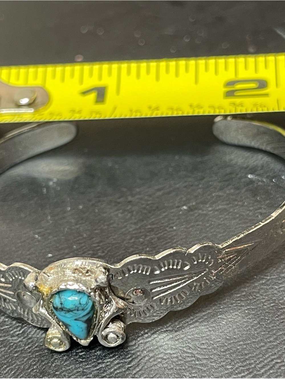 VTG Southwestern Stamped Silver Turquoise Cuff Bracelet Small@